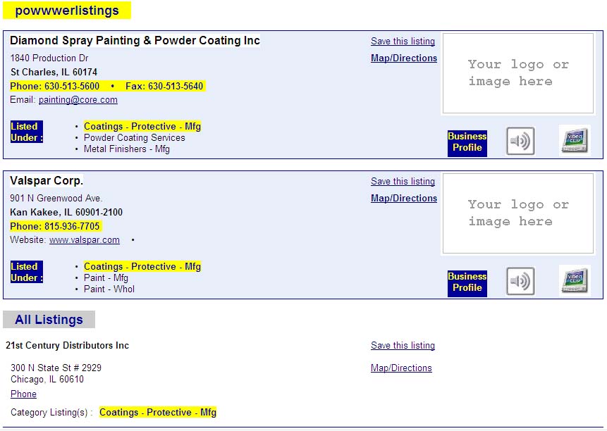 Yellowpages powwwerlistings screen shot